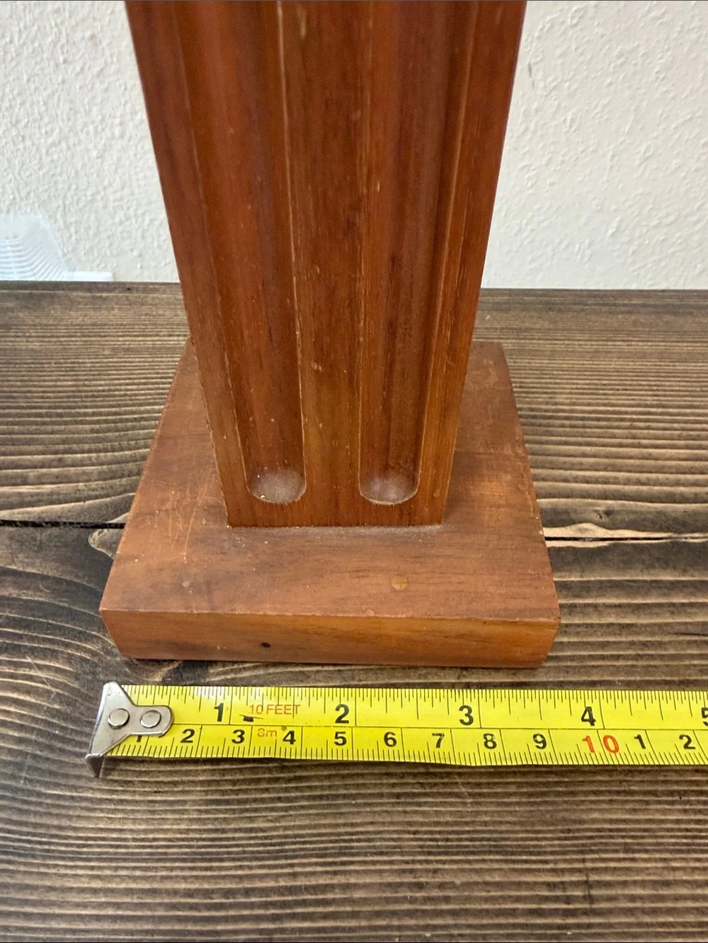 Vintage Mid Century Wood Candle Holders Pair Geometric Carved Taper Candlesticks